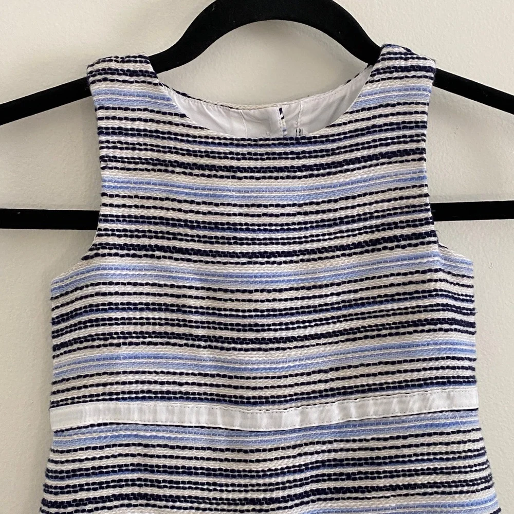 Janie and Jack Navy and White Striped Bouclé Ruffle Hem Dress girls 4